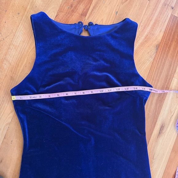 Vintage Navy Blue Velvet Sleeveless Maxi Dress halter prom formal Y2K 90s Jewel - Picture 8 of 13